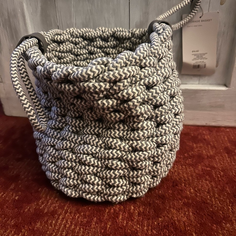 Grey and white hand crafted storage basket brand new with tags**